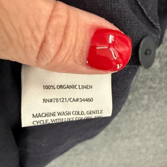 Eileen Fisher Organic Linen Shift Dress Womens Small Navy Button Front Minimal - Picture 7 of 14